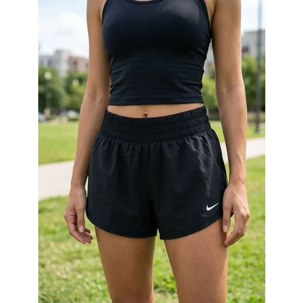 NWT NIKE Girls 2 Pair Running Gold & Training Black Athletic Shorts Size Large